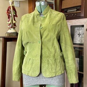 Vintage Y2K Lime-y Green Genuine Leather Suede Statement Jacket minimalist